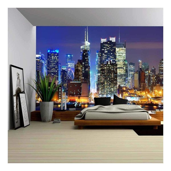 wall26 - Lower Manhattan from Across The Hudson River in New York City. - Removable Wall Mural | Self-Adhesive Large Wallpaper - 100x144 inches