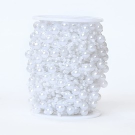 PIQIUQIU Pearl Garland White 30 m Pearl Ribbon Pearl Necklace Decoration with Stainless Steel Scissors for Wedding and Party Decoration Birthday Christening Table Decoration DIY Crafts