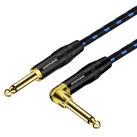 DREMAKE Cable de 1/4 pulgadas (6,3 mm) recto a ángulo recto, negro/azul trenzado tweed 1/4 pulgadas a 1/4 pulgadas, cable de conexión de instrumento para teclados, mandolina eléctrica, audio profesional a amplificador