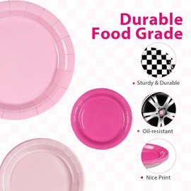 Grencian 60Pcs Pink Race Car Party Decorations 9" Racing Party Decorations Pink Black White Checkered Racing Car Paper Plates Disposable for Girls Birthday Baby Shower Race Themed Par-ty Supplies