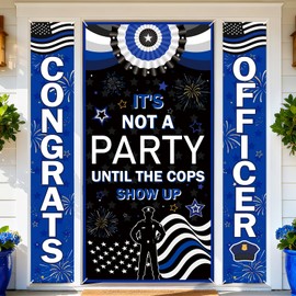 3pcs Congrats Officer Porch Banners & Police Door Banner Police Themed Hanging Decor for Police Academy, Cops Retirement,Outdoor Wall,Front Door Decor(Blue White Black-party)