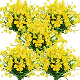 KLEMOO 20 Bundles Artificial Outdoor Flowers Fake UV Resistant No Fade Greenery Faux Plants Shrubs for Indoor Outside Hanging Planter Home Office Wedding Farmhouse Decor (Yellow)