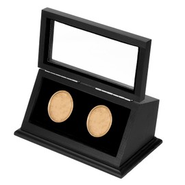 PATIKIL Coin Display Case, 2 Slots Coin Presentation Display Box Coin Box Coin Case with Coin Holder Fit 38-44.5mm Coin for Silver Dollar Collectors, Black