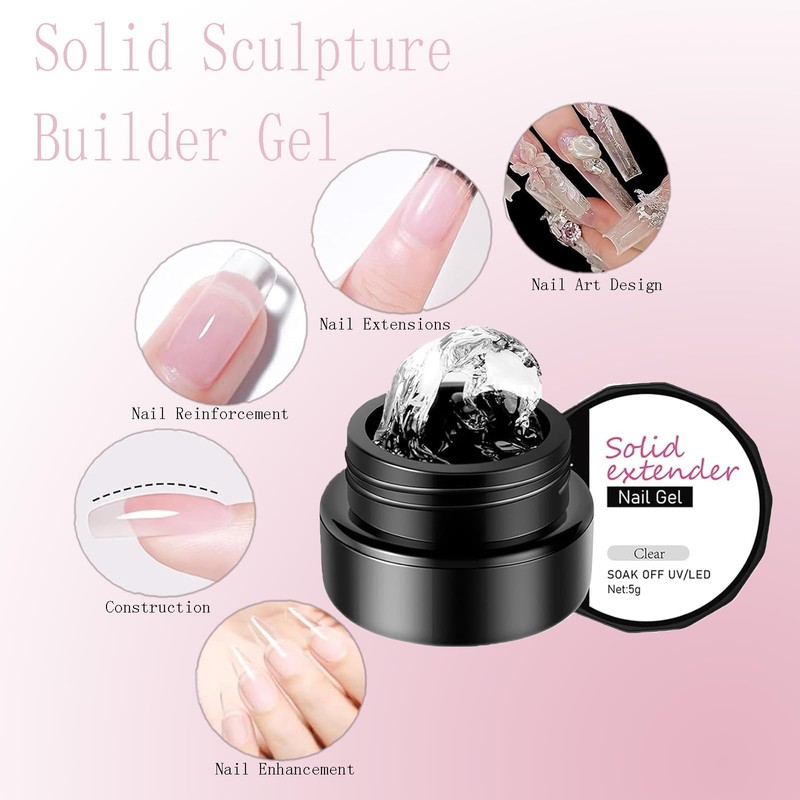 Solid Sculpture Builder Gel, Clear Non-Stick Hand Extension Gel for