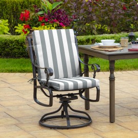 Arden Outdoor Dining Chair Cushion, 20 in x 20 in, Weather-Proof, Rain-Proof, Fade Resistant Patio Cushion for Patio, Dining, or Rocking Chairs 20 x 20, Stone Grey Cabana Stripe