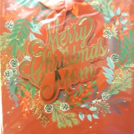 Voila Greeting Card & Envelope Merry Christmas Mom Wreath Red Ribbon Pine Cones Voila