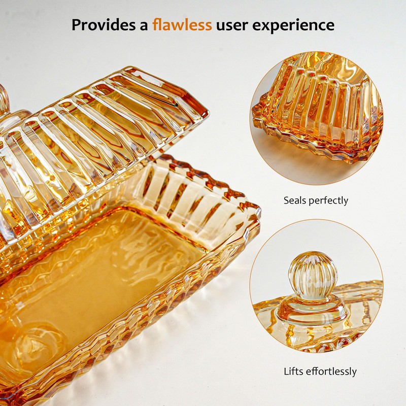 Champagne Covered Butter Dish for Countertop 6.5inch Glass Butter Dish