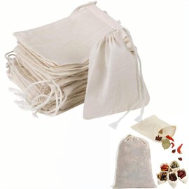 Jindizi 40 Pcs Reusable Muslin Spice Bags – 10x15 CM Natural Cotton Drawstring Bags for Cooking, Soup, Tea, Straining, and Herb Sachets, Unbleached Cheesecloth for Loose Tea and Cheese.