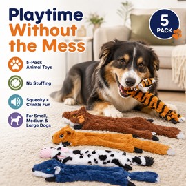 5 pieces No-Stuffing Dog Squeaky Toy for Interactive Play – Crinkle Plush Animal Chew Toy for Puppies & Dogs
