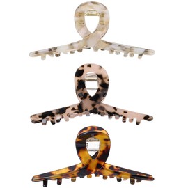 SINIDE Cellulose Acetate Hair Claw Clips for Women, Large Tortoiseshell Hair Clips No Slip Big Hair Jaw French Design Hair Barrettes Grip Leopard Print Clamps Hair Accessories for Ladies (3 Pack)