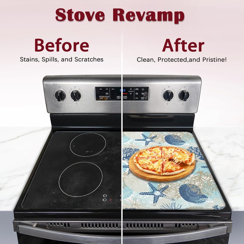 Stove Top Cover for Electrics, Beach Seashell Coral Starfish Glass