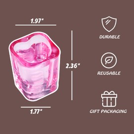 Valeways Shot Glasses, 2oz Heavy Base Shot Glasses Sets of 6/Pink Shot Glass Cute For Bar Cart Accessories/Heart Shaped Shot Glasses/Square Shot Glasses