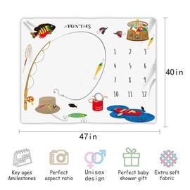 Baby Monthly Milestone Blanket Go Fishing Baby Blanket, 47x40in, Newborn Memory Blanket BTZDME3