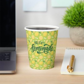 ARTENIUM Lemonade Stand Supplies for Kids - 60 Disposable Eco-Friendly Paper Cups with Lids and Straws - Lemonade Cups Perfect for Lemonade Stands, Parties & Events - 9oz Cups with Lemon Straws