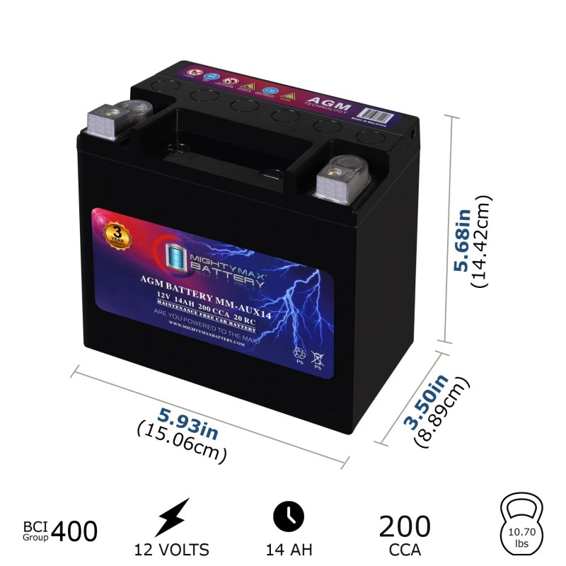 Mighty Max MM-AUX14 Start and Stop Car 12V 14Ah, 20RC,