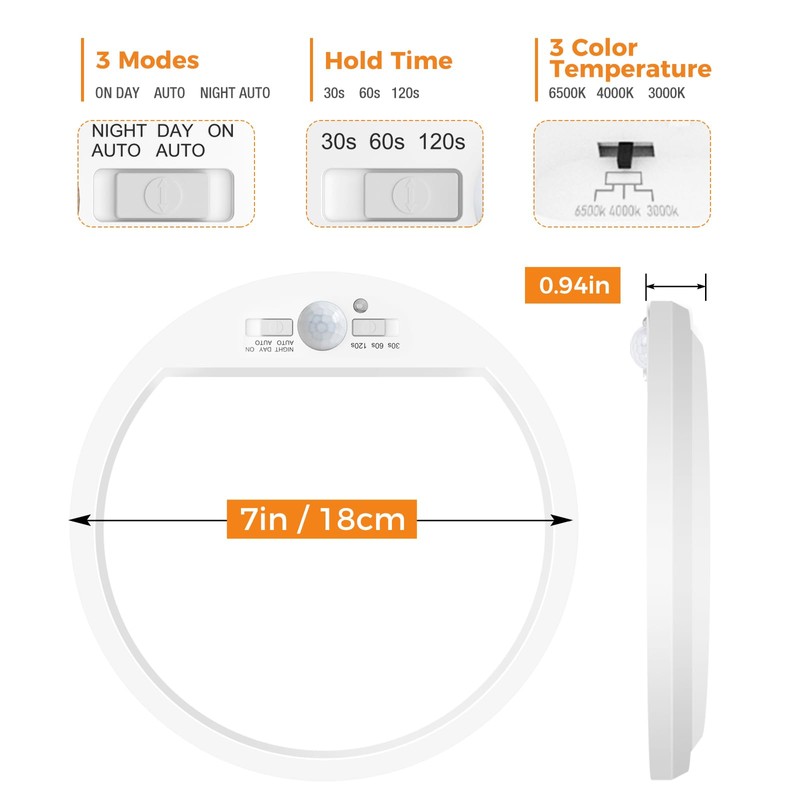 Slochi 2Pack Motion Sensor Ceiling Light Wired, 3000K/4000K/6500K Motion Sensor