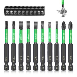 Litorange 70 mm Long Bit Set for Cordless Screwdrivers, 10 Pieces Long Bits Set with Strong Magnetic Head, 1/4 Inch Hex Shank Slot Long Bit for Impact Wrench, Phosphide Black Screwdriver Accessories