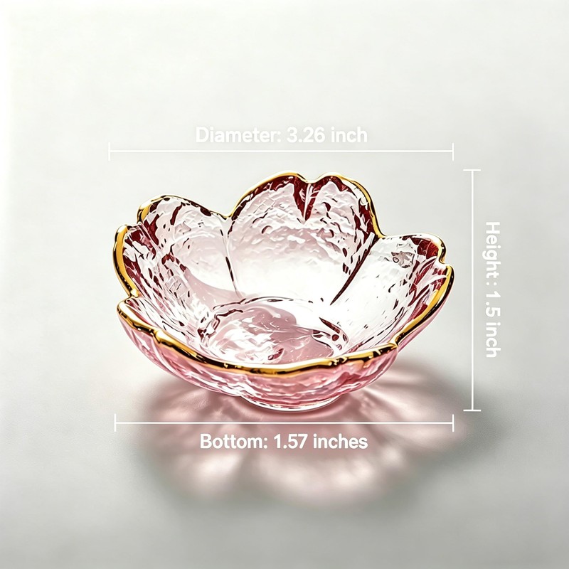 Gold Rim Glass Dipping Bowls, Cherry Blossom Sauce Dishes