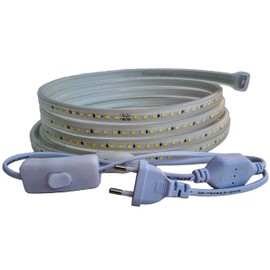 Ahorraluz 220V 2835 120LEDs/m High Brightness with Switch Waterproof Cold/Neutral Waterproof IP67 Strip (Warm White, 0.5m), 5.5W, 5