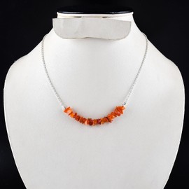 Yanara Mexican Fire Opal Bar Nuggets Chips Crystals Choker Necklaces For Women 18" inches Adjustable October Birthstone Gemstones Jewelry in Silver Plated Chain Birthday Gifts For Her