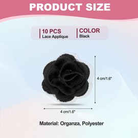 PATIKIL 10Pcs Flower Lace Embroidery Applique, 3D Embroidered Floral Sew on Patch with Organza Applique for Clothing Wedding Dress DIY Clothes Craft, Black