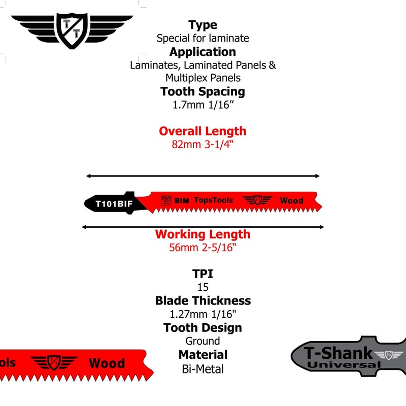 15 x TopsTools T101BIF Laminate Cutting Jigsaw Blades