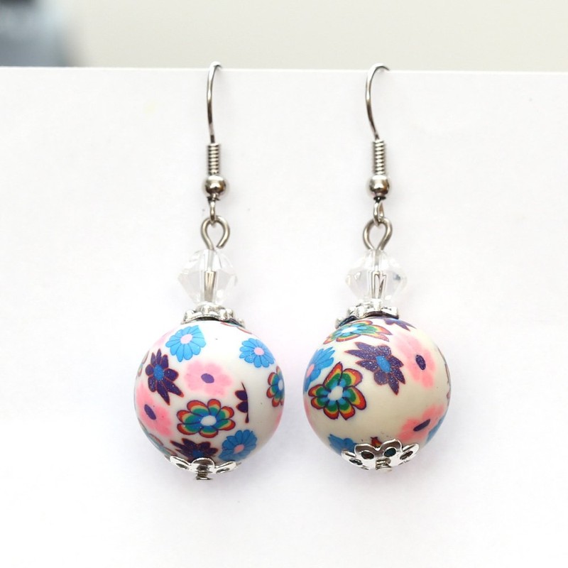 Idin Handmade Polymer Clay Drop Earrings - Handmade Multicoloured Flower