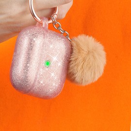 Airpods 3 Case,DMMG Airpods 3 Case Cover Silicone Skin for Girls Women,AirPods Protective Cute Bling Glitter Case with Fluff Ball Keychain,Scratch Proof for Airpod 3rd Generation (Rose Pink)