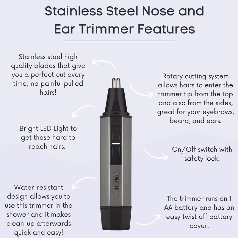 ToiletTree Products Nose Hair Trimmer with LED Light - Stainless