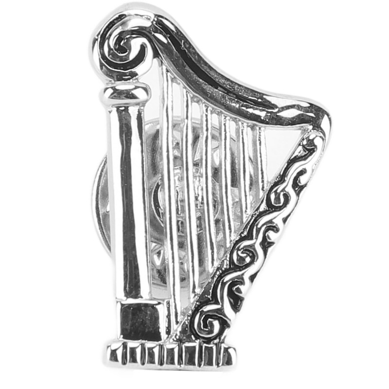 Harp Brooch Stylish Innovative Silver Glossy Finish Musical Instrument Brooch