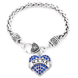 Elechobby Hermosa pulsera con colgante de corazón de cristal para regalo para Nana Best Thank Blessing Nana Birthday Party Gifts (azul nana gd), tamaño mediano
