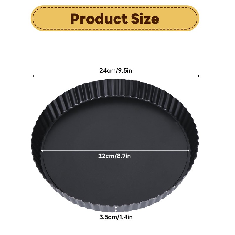 Tart Pan, 2PCS 9 Inch Removable Round Bottom, Carbon Steel