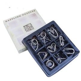 Brain Training & Intelligence Teaser Set of 9 Metal Puzzles for Adults & Children, Educational Toy, Stress Relief, Difficulty Level, IQ Puzzle, Educational Game, Gift Ready (Entry-level Level)