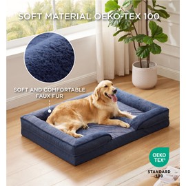 Made4pet Dog Bed Orthopedic Dog Sofa for Extra Large Dogs, Supportive Foam Pet Cushions Bed with Washable Removable Cover, Egg-Crate Foam, Waterproof Lining Bottom, Blue, 48 * 35 * 8 Inch
