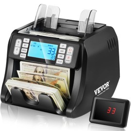 VEVOR Money Counter with UV, MG, IR, DD Detection for USD & EUR, Plus Addition & Batch Capabilities, Big LCD & External Display Included