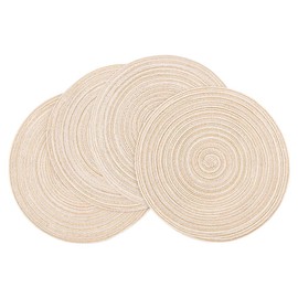 Ryncoco Round Placemats Cotton Heat Resistant Braided Placemats Washable 14 Inch Table Mats for Kitchen Tables Set of 4, Beige