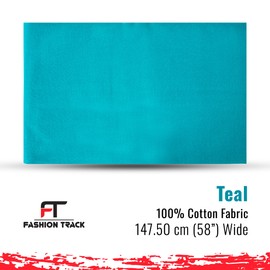 Fashion Track Teal Fabric Cotton by The Metre UK - 58 Inches / 147.5 cm Wide - 100% Cotton Fabric Plain - 60 Square - Available in 20 Colours and 5 Sizes (1 Metre, Teal)