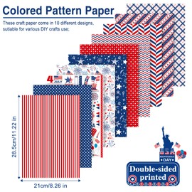 Morcheiong 45 Sheets 4th of July Pattern Paper Set A4 Size Decorative Paper Double-Sided Craft Origami Paper for Independence Day Scrapbooking Card Making Crafting, 10 Designs