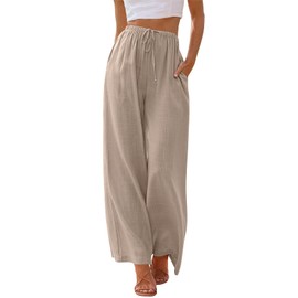 LILLUSORY Linen Wide Leg Pants Womens Palazzo Flowy Beach Vacation 2025 Summer Spring Fashion Outfits Clothes Clothing Trendy Skirt Cruise High Waisted Bohemian Travel Trousers with Pockets