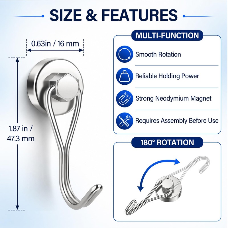 FINDMAG 20 Pack Magnetic Hooks, 35LB+ Magnet Hooks Heavy Duty,