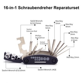 Bicycle Repair Kit for On the Go: Bicycle Repair Kit with 16-in-1 Bicycle Multitool, Bicycle Repair Bag and Bicycle Pump for Mountain Bike, Road Bike, Camping, Travel