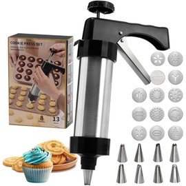 23-Piece Cookie Press Set,Cookie Press Gun Decorating Kit with 13 Stainless Steel Disksand 8 Piping Tips and Cleaning Brush,Holiday Baking and Everyday Treats, Essential Baking Supplies