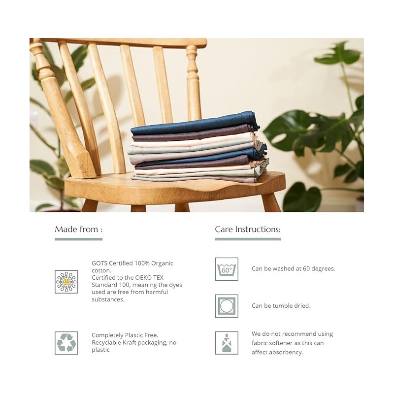Wild & Stone Organic Cotton Herringbone Tea Towels, Cotton Kitchen