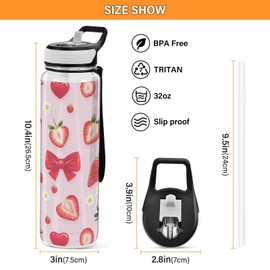 ALAZA Strawberry Water Bottle with Straw,Leakproof Tritan Clear Sports Water Bottle Pink Kids Water Bottle for School Outdoor Sports Drinking,32 oz