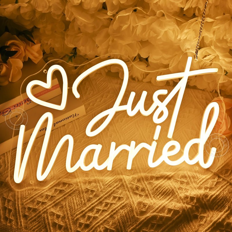 SYLHOME Just Married Led Neon Light Sign Heart Wedding Bridal