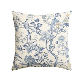 AVOIN colorlife Chinoiserie Trees Birds Blue and White Throw Pillow Cover, 18 x 18 Inch Cushion Case Outdoor Decoration for Sofa Couch Farmhouse
