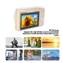 4K Digital Camera with 3 Inch Flip Screen & Wide Angle Lens, 64MP Autofocus Vlogging Camera for Photography and Video, 16X Zoom Anti-Shake Portable Camera for Teens Adult (Gold)