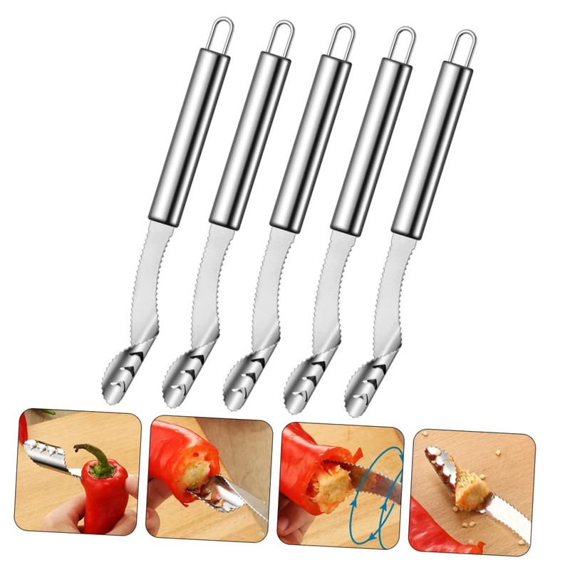 Mikinona 5pcs Multifunctional Pepper Core Remover Set Kitchen Chili Corers