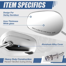 Auto Dynasty Universal Side Mirrors Rear View Rotary Adjustment Handlebar Mount Compatible with Naked Bike, Cruiser (Harley Davidson Style, Chrome)