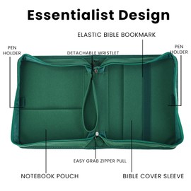 Bible Cover for Women & Men – PU Grainy Leather, Suede-Like Feel – Zippered Case with Handle & Pockets – Christian Gift for Church, Study, or Travel